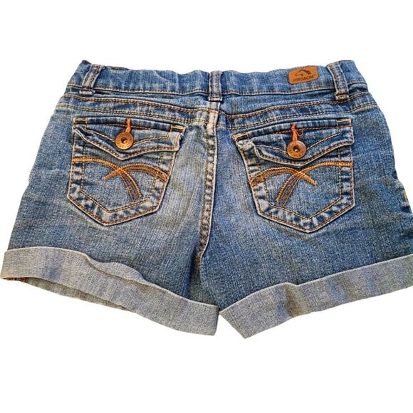 JORDACHE Jean‎ Shorts Cuffed Faded Denim Gold Topstitching sz 8 - Picture 3 of 10